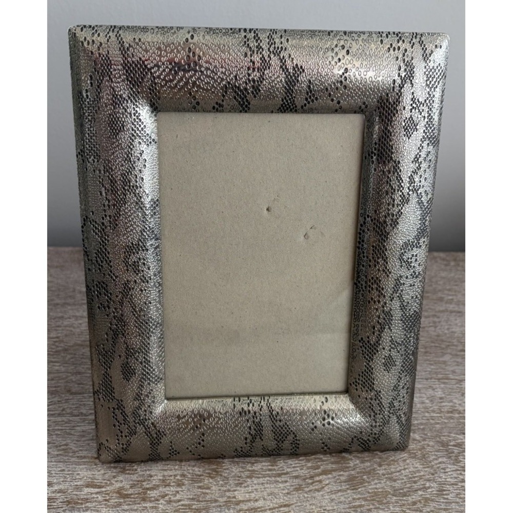 Silver Tone Picture Frame Black Python Snake Print Embossed Holds 4x6" Photo